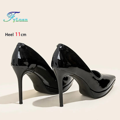 FyLuan Sexy Platform Women Heels Classic Ladies Pumps Black Professional Work Shoes Soft Leather Banquet Wedding Female Stiletto - Prolificstore