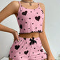 Women's Pajamas Set Sleepwear 2 PCS Short Tank Tops And Shorts S M L White Ventilate Soft Casual Love Printing - Prolificstore