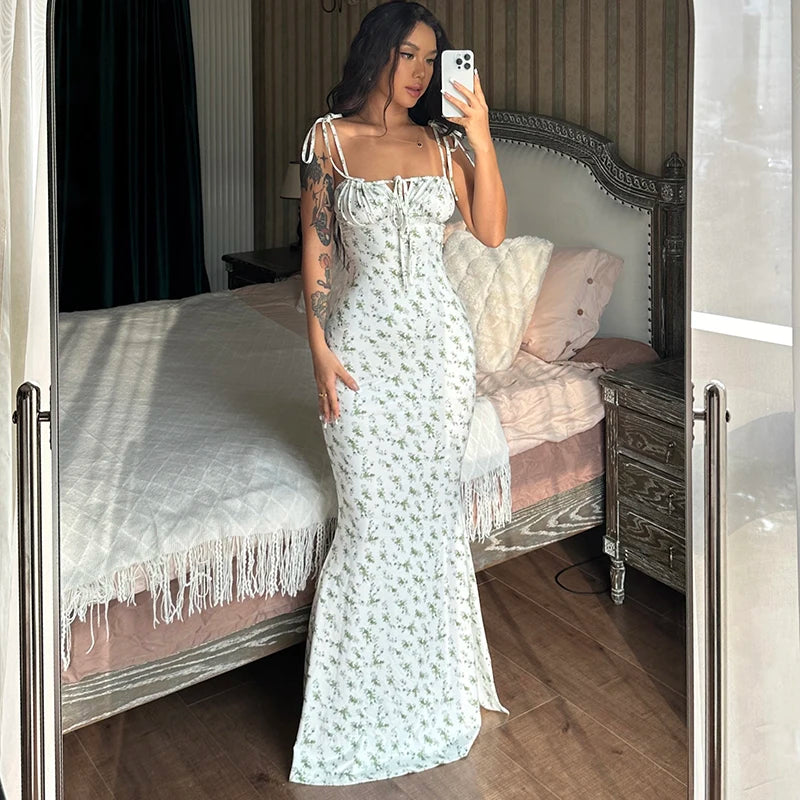 Hugcitar Women Elegant Floral Beach Vacation Bodycon Streetwear Long Dress 2026 Summer Clothes Wholesale Items For Business