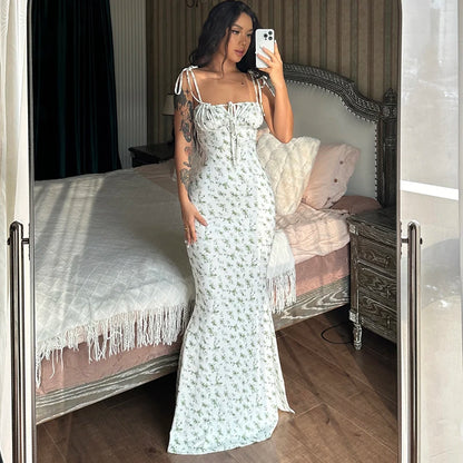 Hugcitar Women Elegant Floral Beach Vacation Bodycon Streetwear Long Dress 2026 Summer Clothes Wholesale Items For Business