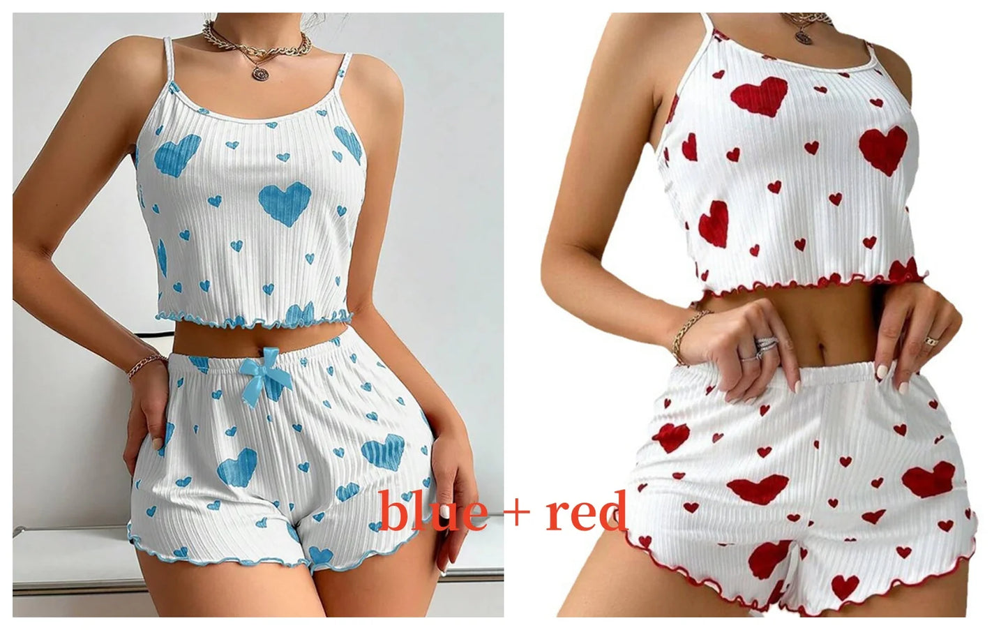 Women's Pajamas Set Sleepwear 2 PCS Short Tank Tops And Shorts S M L White Ventilate Soft Casual Love Printing - Prolificstore