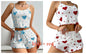 Women's Pajamas Set Sleepwear 2 PCS Short Tank Tops And Shorts S M L White Ventilate Soft Casual Love Printing - Prolificstore