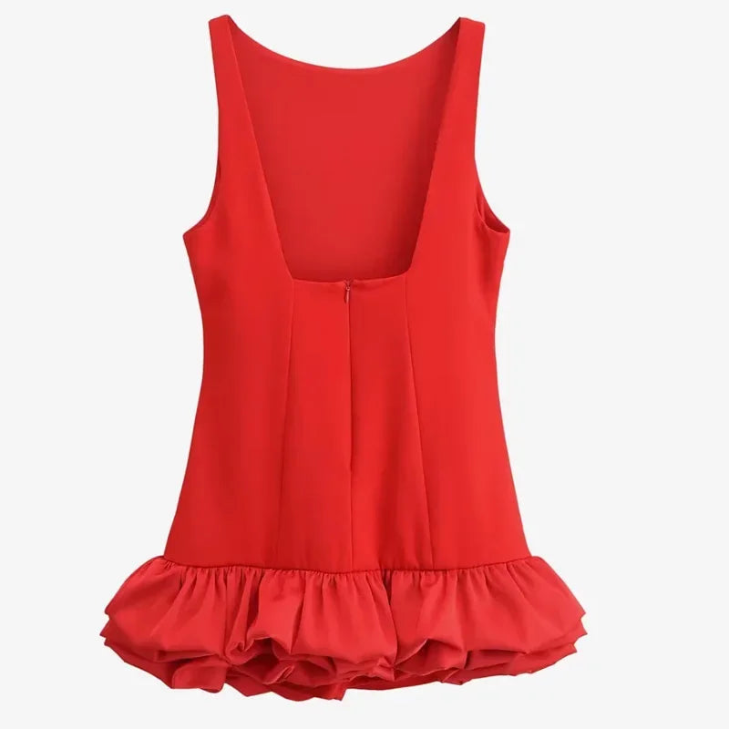 HXAO White Short Dress Women's Ruffle Backless Party Dresses Black Red Sleeveless Bodycon Mini Dress Woman Summer Sexy Vestidos - Prolificstore