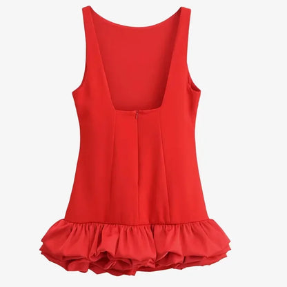 HXAO White Short Dress Women's Ruffle Backless Party Dresses Black Red Sleeveless Bodycon Mini Dress Woman Summer Sexy Vestidos - Prolificstore