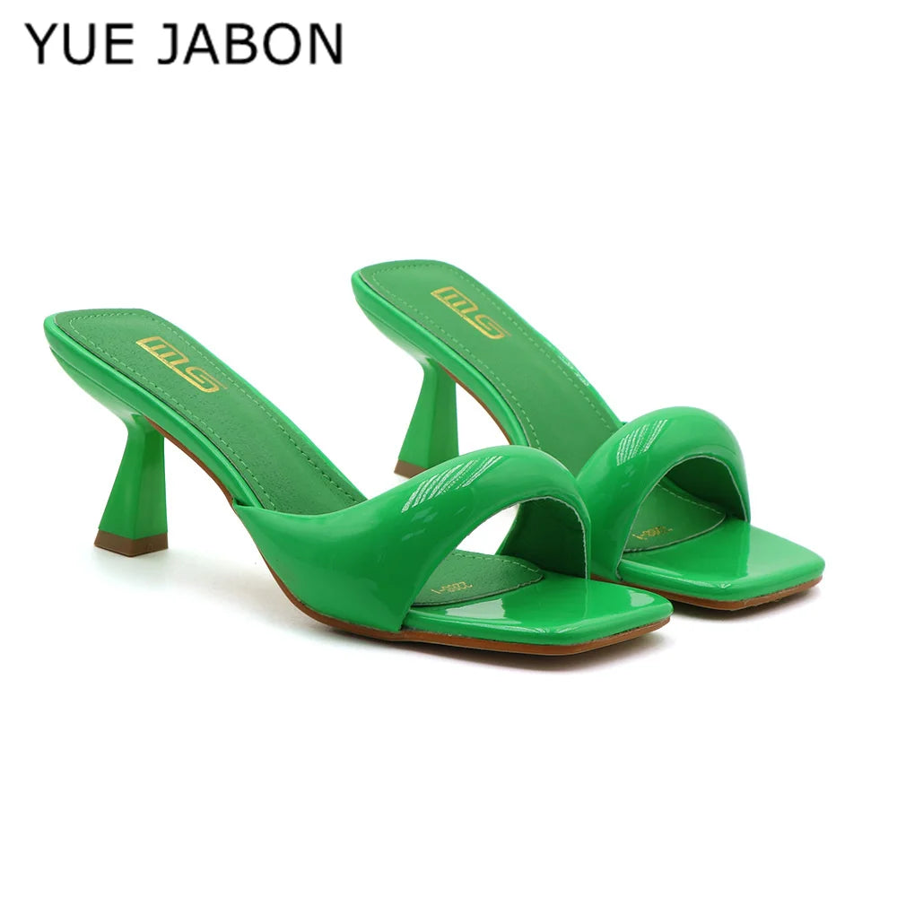 Black Red High Heel Slippers Women Open Toe Slingback Sandals Female Pumps Square Toe Summer Simple Designer Heeled Sandals - Prolificstore