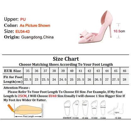 2025 High Heels 10.5cm Women's Shoes Side Hollowed Out Slim Heels Shallow Mouth Lady Pumps Butterfly-Knot Stiletto Banquet Shoes