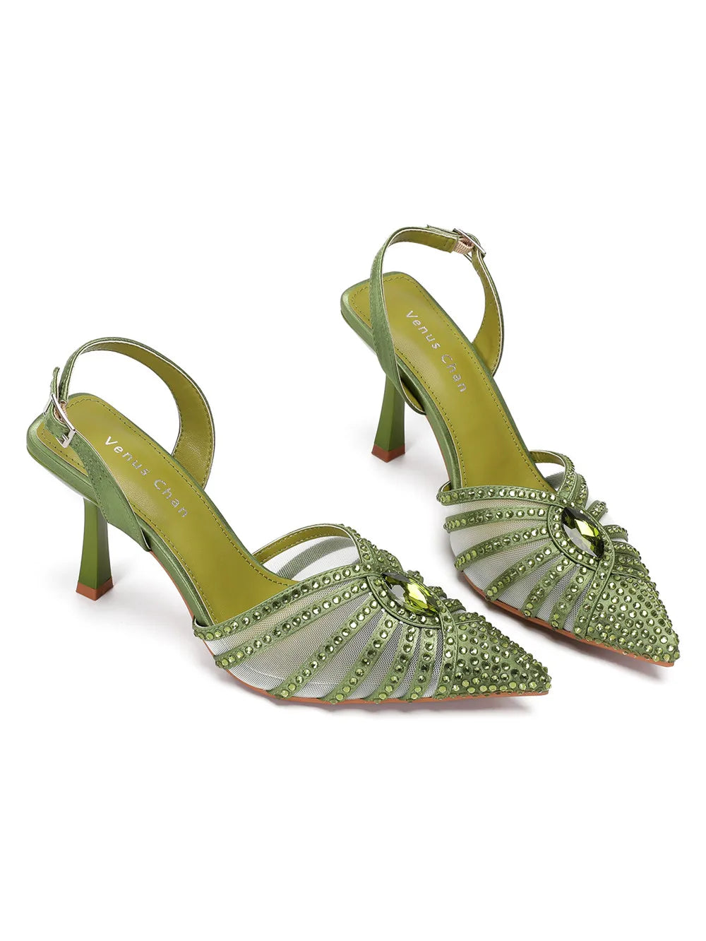 2025 Elegant Fruit Green Women's Green Heels and Rhinestone Handbag Set - Italian Design for Weddings and Parties