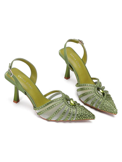 2025 Elegant Fruit Green Women's Green Heels and Rhinestone Handbag Set - Italian Design for Weddings and Parties